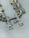 Symbolic Vintage Native American Navajo Sterling Silver Squash Blossom Necklace Kachina-Nativo Arts