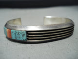Signed Larry B Vintage Native American Navajo Spiderweb Turquoise Sterling Silver Bracelet-Nativo Arts