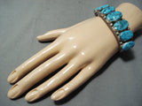 Signed Hvy Vintage Native American Navajo Turquoise Nugget Sterling Silver Bracelet-Nativo Arts