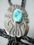 Authentic Vintage Native American Navajo Thomas Singer Turquoise Sterling Silver Bolo Tie-Nativo Arts