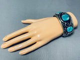 Rare Authentic Vintage Native American Navajo Blue Gem Turquoise Sterling Silver Bracelet-Nativo Arts