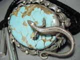 Big Huge Native American Navajo #8 Turquoise Sterling Silver Lizard Bolo Tie-Nativo Arts