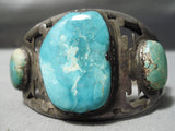 Huge Vintage Native American Navajo Carico Lake Turquoise Sterling Silver Bracelet Old-Nativo Arts