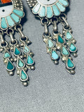One Of The Most Intricate Vintage Native American Zuni Turquoise Sterling Silver Earrings-Nativo Arts