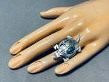 Whimsical Native American Navajo Kingman Turquoise Sterling Silver Ring Signed Nelson Morton-Nativo Arts
