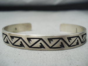 Native American Fantastic Vintage Hopi Sterling Silver Rug Designs Bracelet-Nativo Arts