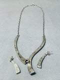 Gorgeous Vintage Native American Zuni Blue Gem Turquoise Sterling Silver Necklace & Earrings Set-Nativo Arts
