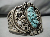 Quality!! Vintage Native American Navajo Turquoise Leaves Sterling Silver Bracelet Old-Nativo Arts