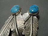 Amazing Vintage Native American Navajo Blue Gem Turquoise Sterling Silver Earrings-Nativo Arts