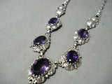 Dynamic Native American Navajo Amethyst Sterling Silver Necklace, Bracelet, Ring, Earrings Set-Nativo Arts