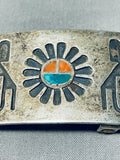 Native American Early Inlay Vintage Zuini Turquoise Sterling Silver Buckle-Nativo Arts