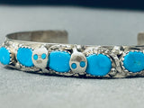 Superior Native American Zuni Authentic Turquosie Snake Sterling Silver Bracelet-Nativo Arts