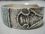 Marvelous Vintage Native American Navajo Turquoise Inlay Allison Sterling Silver Bracelet-Nativo Arts