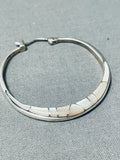 Elegant Vintage Native American Navajo Inlay Mother Of Pearl Sterling Silver Large Hoop Earrings-Nativo Arts