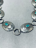Cute Vintage Native American Navajo Carico Lake Turquoise Sterling Silver Concho Choker Necklace-Nativo Arts