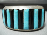 Heavy Thick Vintage Native American Navajo Turquoise Onyx Sterling Silver Bracelet Cuff-Nativo Arts