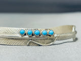 Elegant Native American Hopi Sleeping Beauty Turquoise Sterling Silver Feather Bracelet-Nativo Arts