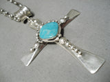 Heavy Cross Native American Navajo Royston Turquoise Sterling Silver Cross Necklace-Nativo Arts