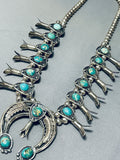 Rare Gilber Turquoise Vintage Native American Navajo Sterling Silver Squash Blossom Necklace-Nativo Arts