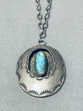Tremendous Vintage Native American Navajo Kingman Turquoise Sterling Silver Necklace Signed-Nativo Arts