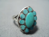 Native American Intricate Vintage Zuni Turquoise Sterling Silver Ring Old-Nativo Arts