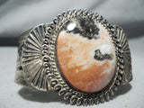 Heavy Thick Vintage Native American Navajo Early Petrified Wood Sterling Silver Bracelet-Nativo Arts