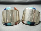 Native American Women's Vintage Navajo Turquoise Inlay Sterling Silver Earrings-Nativo Arts