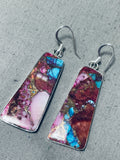 Native American Marvelous Santo Domingo Turquoise Spiny Oyster Sterling Silver Earrings-Nativo Arts