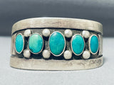 Beautiful Vintage Native American Navajo 5 Green Turquoise Sterling Silver Solid Bracelet-Nativo Arts