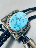 Marvelous Vintage Native American Navajo Morenci Turquoise Sterling Silver Bolo-Nativo Arts