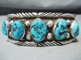 Breathtaking Vintage Native American Navajo Morenci Turquoise Sterling Silver Bracelet Old-Nativo Arts