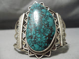 Towering Vintage Native American Navajo Green Spiderweb Turquoise Sterling Silver Bracelet Old-Nativo Arts