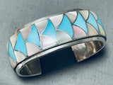 Gorgeous Vintage Native American Zuni Blue Gem Turquoise Sterling Silver Bracelet Signed-Nativo Arts
