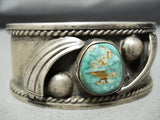 Intense Vintage Native American Navajo Carico Lake Turquoise Sterling Silver Bracelet Old-Nativo Arts
