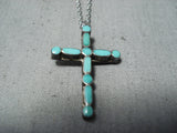 Wonderful Vintage Native American Navajo Turquoise Sterling Silver Cross Necklace Old-Nativo Arts