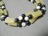 Beautiful Vintage Navajo Tubed Yellow Shell Lapis Native American Necklace Old-Nativo Arts