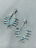 Fabulous Native American Navajo Turquoise Sterling Silver Squash Earrings-Nativo Arts