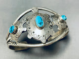Unforgettable Vintage Native American Navajo Morenci Turquoise Sterling Silver Turtle Bracelet-Nativo Arts