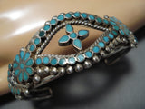Important Earlier Vintage Native American Zuni Dishta Turquoise Sterling Silver Bracelet Old-Nativo Arts