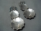 Snake Eyes Vintage Native American Zuni Blue Gem Turquoise Sterling Silver Earrings-Nativo Arts