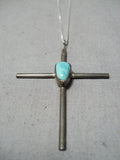 Graceful Vintage Native American Navajo Royston Turquoise Sterling Silver Cross Necklace Old-Nativo Arts