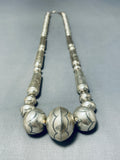 Very Rare Long Tubule Hand Tooled Vintage Native American Navajo Sterling Silver Necklace-Nativo Arts