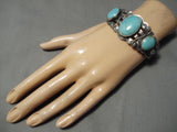 Early Vintage Native American Navajo Domed Turquoise Swirl Sterling Silver Bracelet Old-Nativo Arts