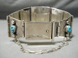 One Of The Best Vitnage Native American Navajo Turquoise Sterling Silver Link Bracelet Old-Nativo Arts