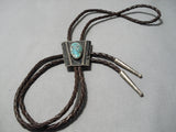 Marvelous Vintage Native American Navajo Green Turquoise Sterling Silver Bolo Tie Old-Nativo Arts