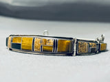 Julian Arviso Vintage Native American Navajo Tiger's Eye Jet Sterling Silver Bracelet-Nativo Arts