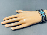 Heavy Small Wrist Vintage Native American Navajo Turquoise Inlay Sterling Silver Cross Bracelet-Nativo Arts