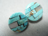 Native American Intricate Vintage San Felipe Turquoise Sterling Silver Earrings-Nativo Arts