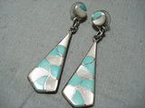 Intricate Women's Vintage Native American Zuni Turquoise Sterling Silver Earrings-Nativo Arts