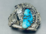 Eye Catching Vintage Native American Navajo Old Mine Turquoise Sterling Silver Bracelet-Nativo Arts
